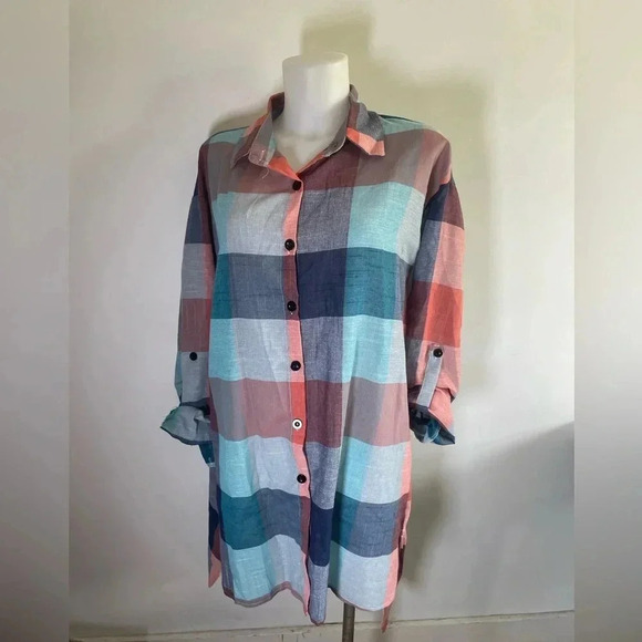 NEW SHEIN Long Sleeve Plaid Button Down Dress All Seasons 3X Fits 2X 0225 - Picture 1 of 11